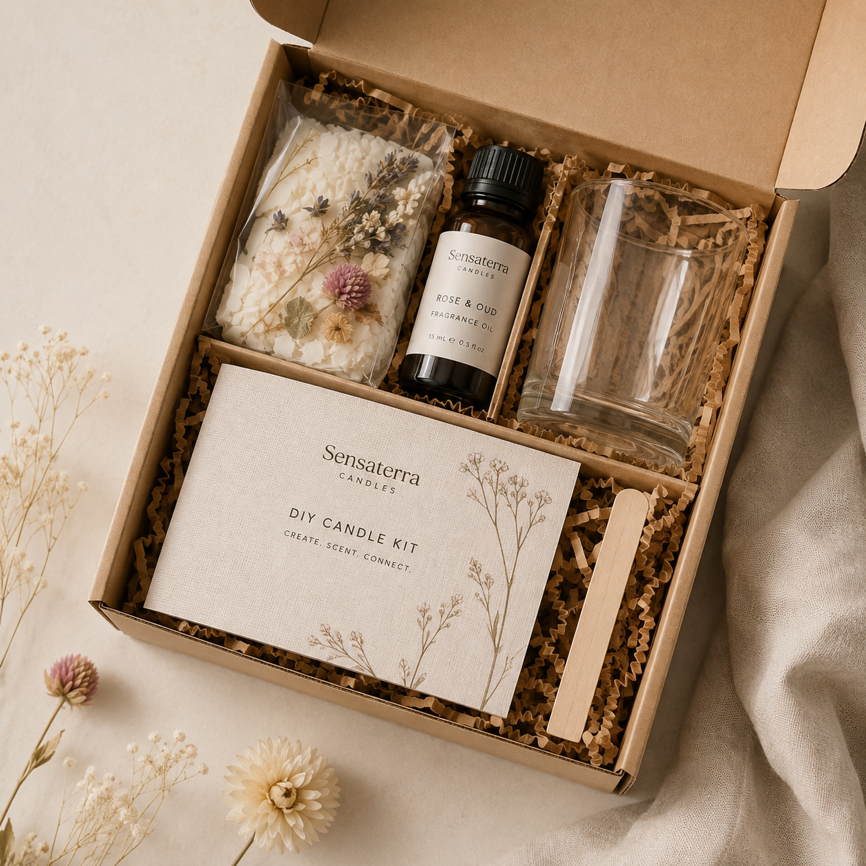 Kit DIY de velas Sensaterra con materiales y fragancia